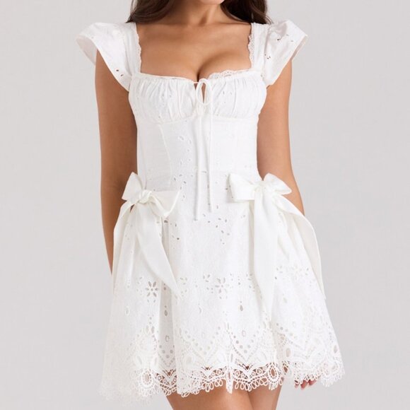 House of CB Dresses & Skirts - House Of CB Giglio Broderie Anglais Frill Mini Dress In White - Size XS - NWTD